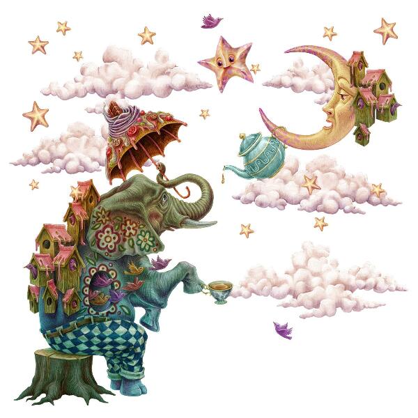 Wandtattoo 80x106 Tiere im Cartoon-Feenstil