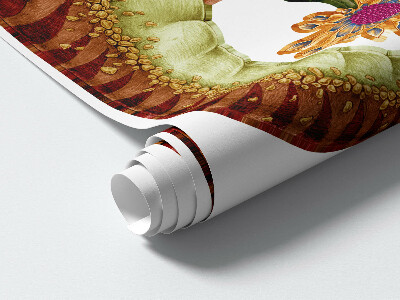 Wandtattoo 80x119 Roter Dinosaurier mit Zeichnungen und Vegetation