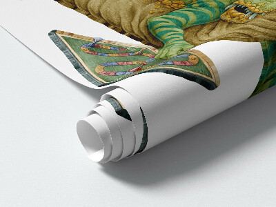 Wandtattoo 80x102 Dinosaurier im Cartoon-Stil mit Blättern und Blumen