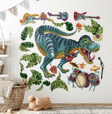 Wandtattoo 80x119 Musikalischer Cartoon-Dinosaurier mit Instrumenten