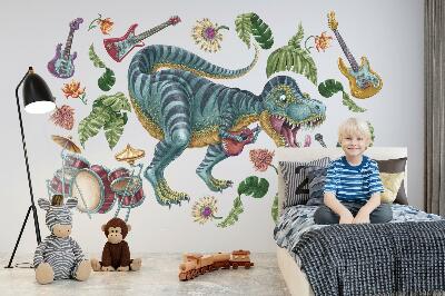 Wandtattoo 80x119 Musikalischer Cartoon-Dinosaurier mit Instrumenten