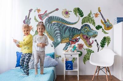 Wandtattoo 80x119 Musikalischer Cartoon-Dinosaurier mit Instrumenten