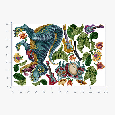 Wandtattoo 80x119 Musikalischer Cartoon-Dinosaurier mit Instrumenten