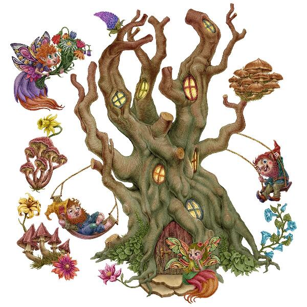 Wandtattoo 80x106 Waldfeenwesen und ein Baumhaus