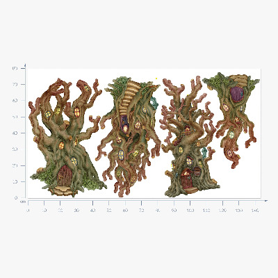 Wandtattoo 80x143 Waldmärchenhäuser in Bäumen im Cartoon-Stil