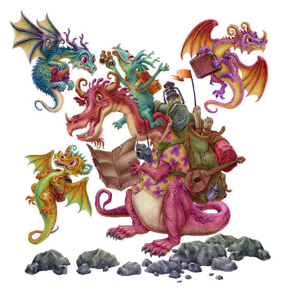 Wandtattoo 80x107 Eine Cartoon-Drachenfamilie