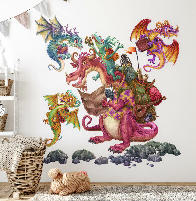 Wandtattoo 80x107 Eine Cartoon-Drachenfamilie