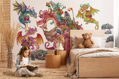 Wandtattoo 80x107 Eine Cartoon-Drachenfamilie