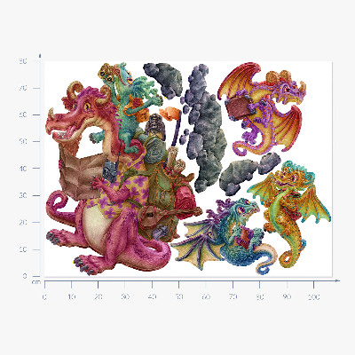 Wandtattoo 80x107 Eine Cartoon-Drachenfamilie