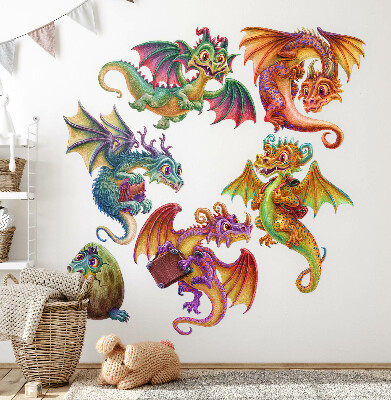 Wandtattoo 80x64 Bunte Drachen in Cartoon-Märchen-Ästhetik