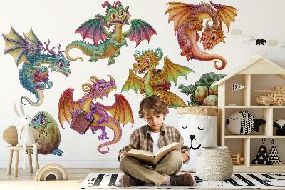 Wandtattoo 80x64 Bunte Drachen in Cartoon-Märchen-Ästhetik
