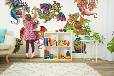 Wandtattoo 80x64 Bunte Drachen in Cartoon-Märchen-Ästhetik