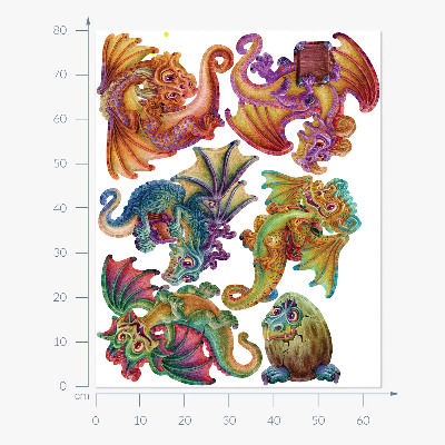 Wandtattoo 80x64 Bunte Drachen in Cartoon-Märchen-Ästhetik