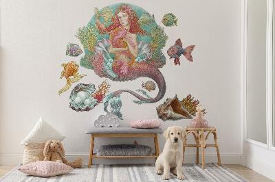 Wandtattoo 80x79 Meerjungfrau im Cartoon-Stil mit Unterwassermuscheln