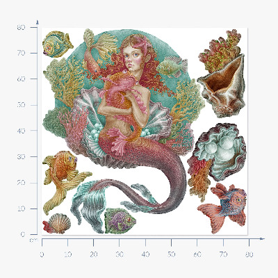 Wandtattoo 80x79 Meerjungfrau im Cartoon-Stil mit Unterwassermuscheln