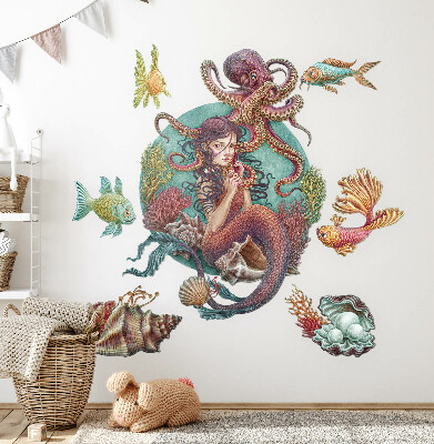 Wandtattoo 80x89 Meerjungfrau aus Muscheln im Cartoon-Stil