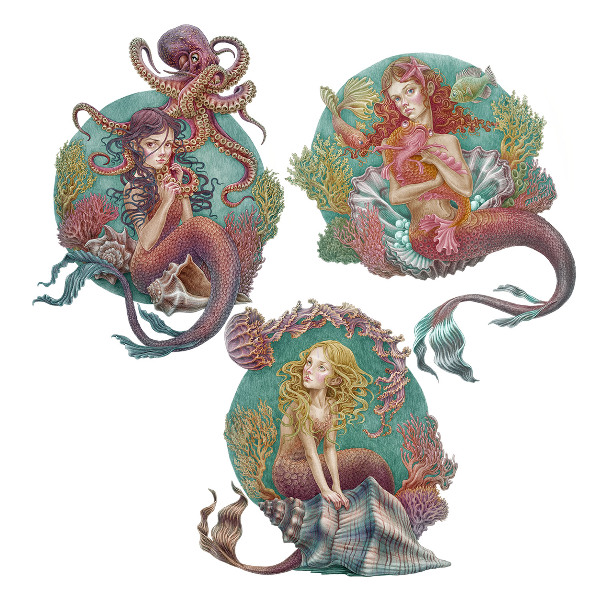 Wandtattoo 80x106 Das Unterwasserreich der kleinen Meerjungfrauen