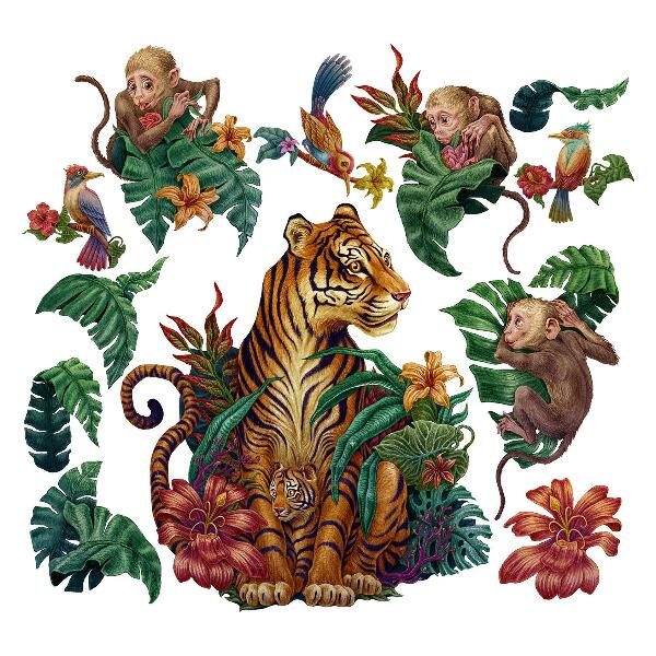 Wandtattoo 80x105 Dschungelsafari mit Comic-Tieren