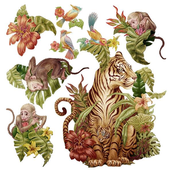Wandtattoo 80x106 Dschungelsafari mit Pastelltieren