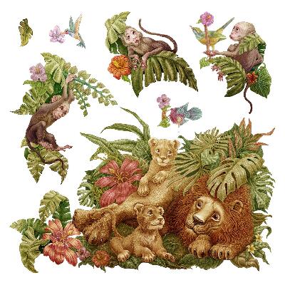 Wandtattoo 80x122 Safari exotische Tiere im Pastelldschungel