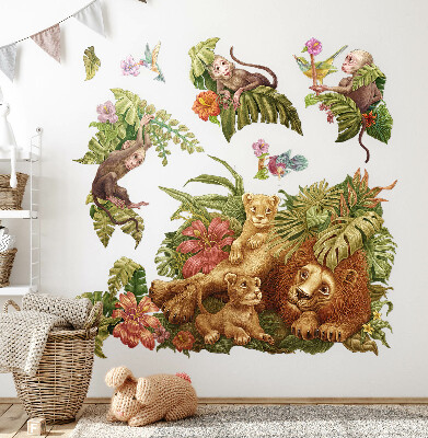 Wandtattoo 80x122 Safari exotische Tiere im Pastelldschungel