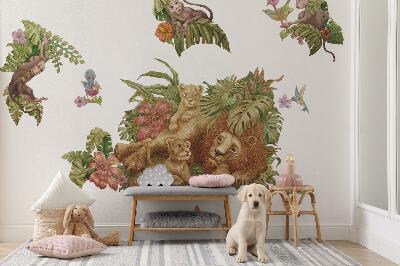 Wandtattoo 80x122 Safari exotische Tiere im Pastelldschungel