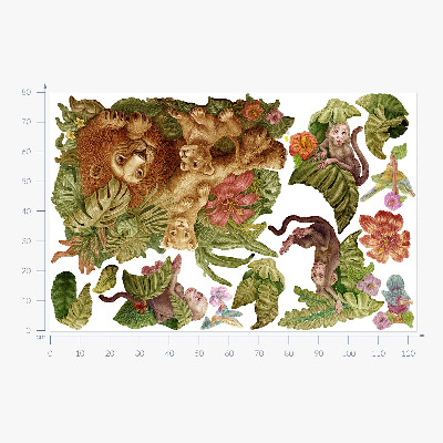Wandtattoo 80x122 Safari exotische Tiere im Pastelldschungel