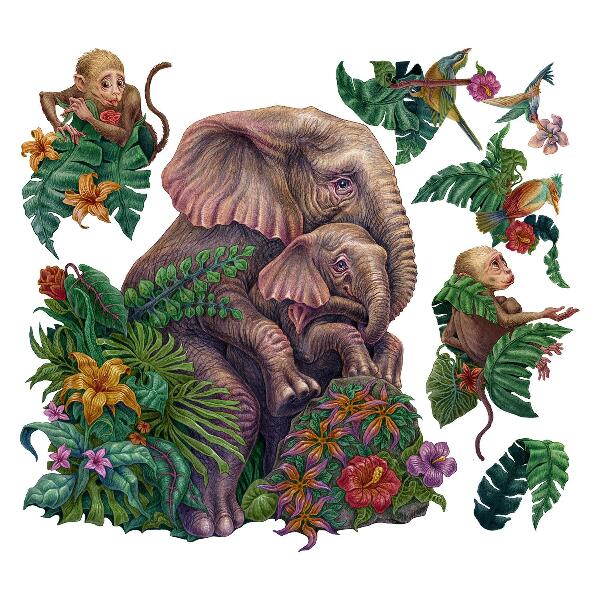 Wandtattoo 80x101 Wilde Tiere und die Tropen in einer Cartoon-Version