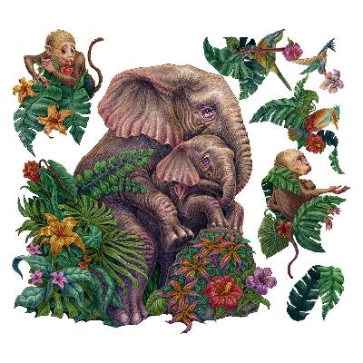 Wandtattoo 80x101 Wilde Tiere und die Tropen in einer Cartoon-Version