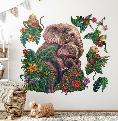 Wandtattoo 80x101 Wilde Tiere und die Tropen in einer Cartoon-Version
