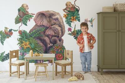 Wandtattoo 80x101 Wilde Tiere und die Tropen in einer Cartoon-Version