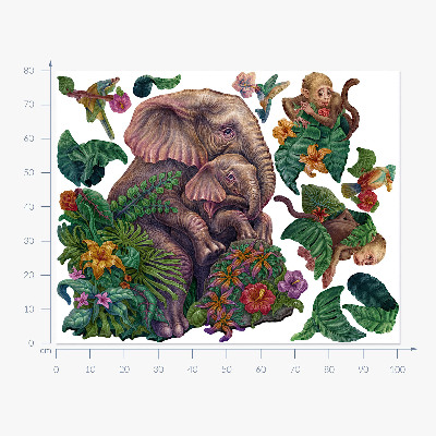 Wandtattoo 80x101 Wilde Tiere und die Tropen in einer Cartoon-Version