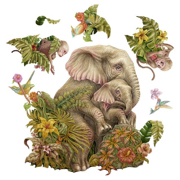 Wandtattoo 80x100 Safari mit exotischen Tieren und Vegetation