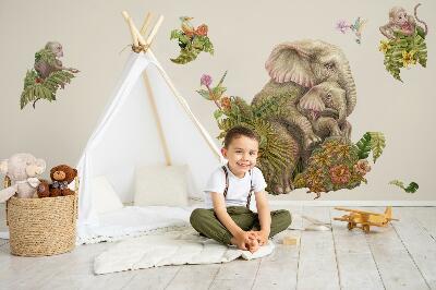 Wandtattoo 80x100 Safari mit exotischen Tieren und Vegetation