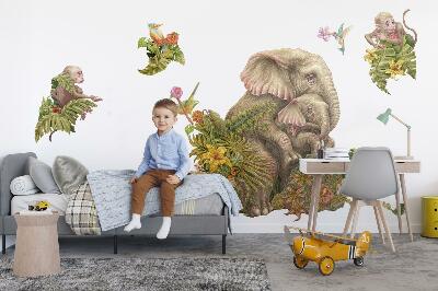 Wandtattoo 80x100 Safari mit exotischen Tieren und Vegetation