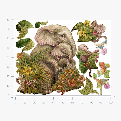 Wandtattoo 80x100 Safari mit exotischen Tieren und Vegetation