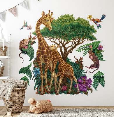 Wandtattoo 80x119 Safari mit wilden Tieren in Cartoon-Form