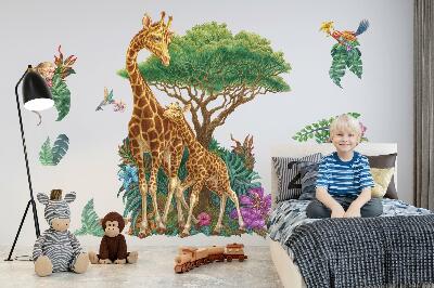 Wandtattoo 80x119 Safari mit wilden Tieren in Cartoon-Form