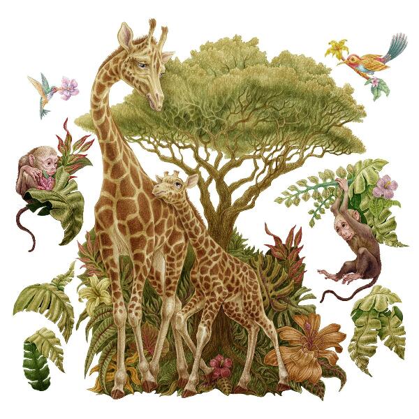 Wandtattoo 80x120 Safari in einer Pastellversion der wilden Natur