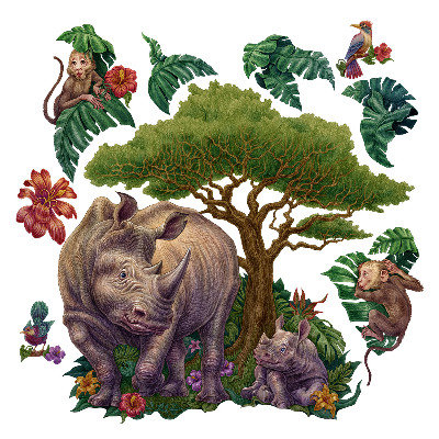 Wandtattoo 80x86 Wildtiere und Safari-Vegetation in Zeichnungen