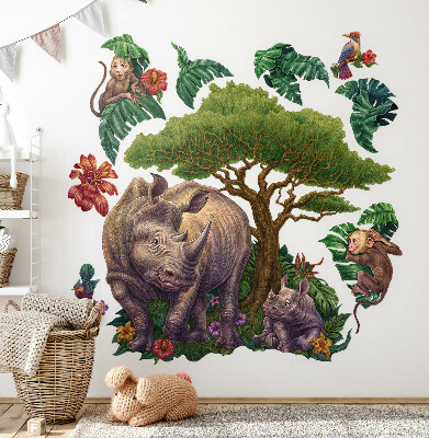 Wandtattoo 80x86 Wildtiere und Safari-Vegetation in Zeichnungen