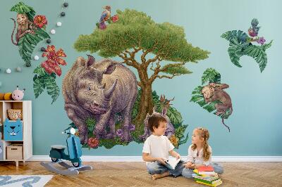 Wandtattoo 80x86 Wildtiere und Safari-Vegetation in Zeichnungen