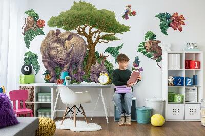 Wandtattoo 80x86 Wildtiere und Safari-Vegetation in Zeichnungen