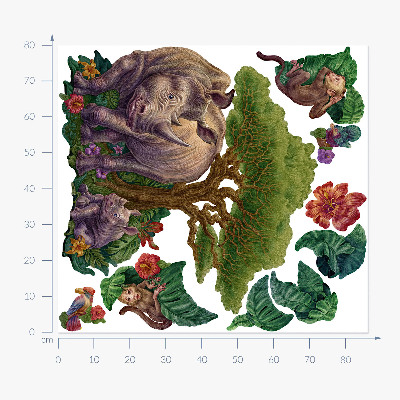 Wandtattoo 80x86 Wildtiere und Safari-Vegetation in Zeichnungen