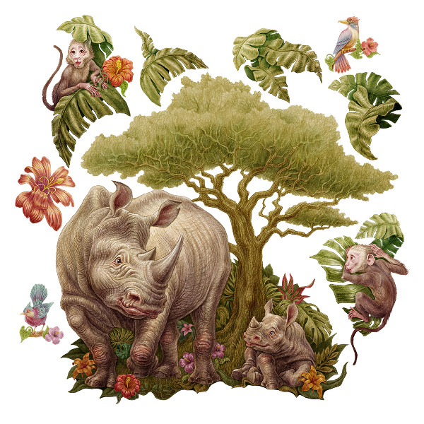 Wandtattoo 80x86 Wilde Safari in einer Pastellversion