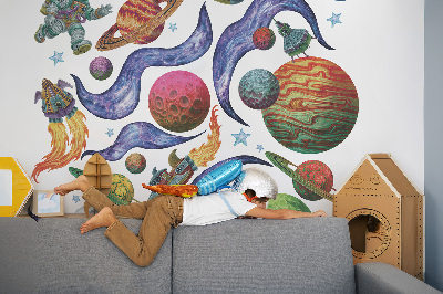 Wandtattoo 80x124 Raketenraumfahrt mit Astronauten und Planeten