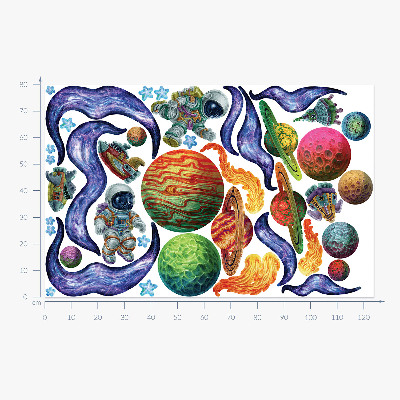 Wandtattoo 80x124 Raketenraumfahrt mit Astronauten und Planeten