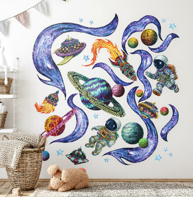 Wandtattoo 80x120 Astronauten-Weltraumraketen im Cartoon-Stil