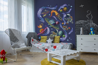 Wandtattoo 80x120 Astronauten-Weltraumraketen im Cartoon-Stil