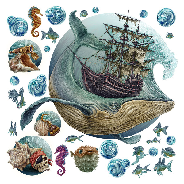 Wandtattoo 80x98 Ein Unterwassermärchen mit Meerestieren